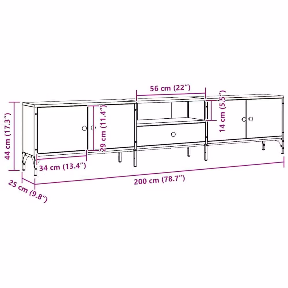 Berkfield Home Artisan Oak TV Cabinet with Drawer in Brown, W: 200 cm, D: 25 cm, H: 44 cm – 3