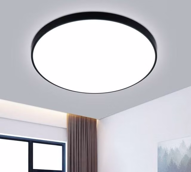 COMELY Round LED Ceiling Light, 24W Ultra-Thin Flush Lamp, 6500K Cool White, Black, Diameter: 27 cm