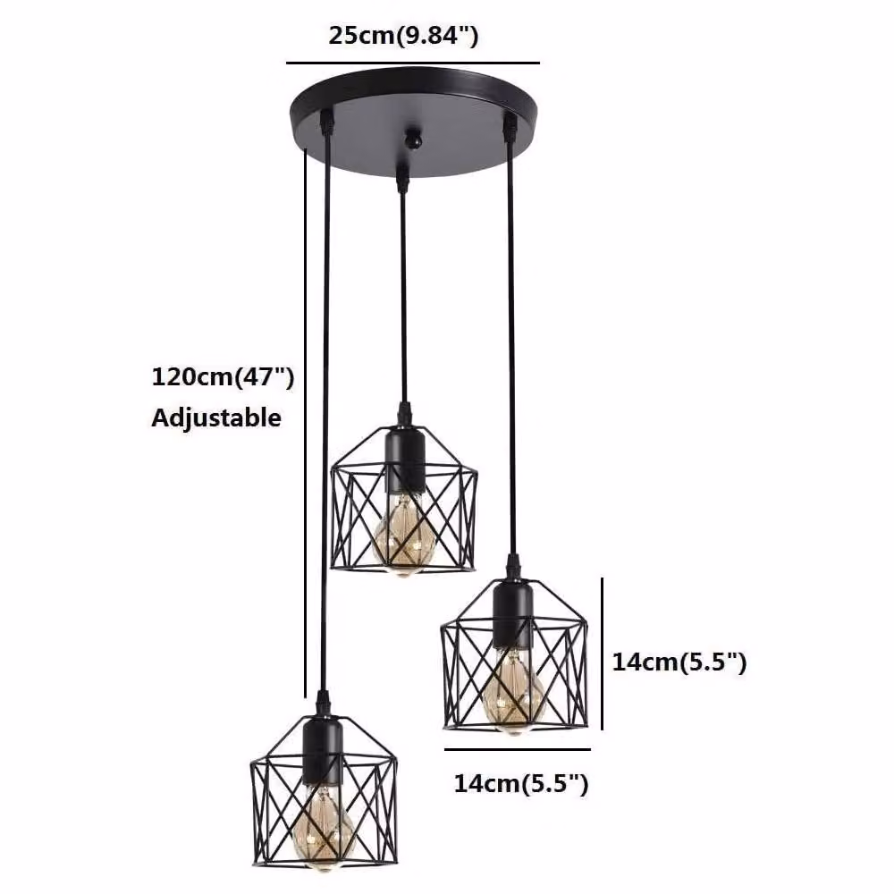 Goeco Industrial Metal Cage Pendant Light, Adjustable Black Vintage Suspended Ceiling Lamp – 2