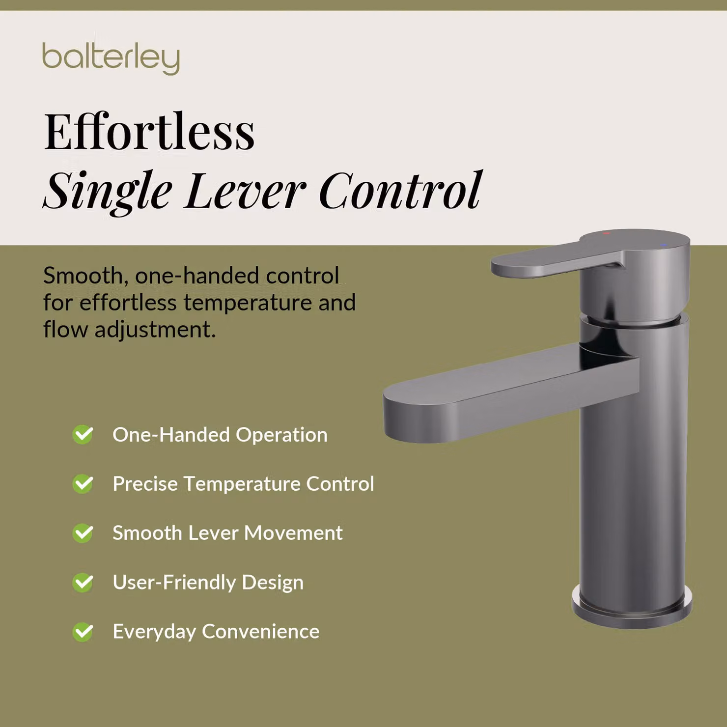 Balterley Pride Round Mono Basin Mixer Tap with Push Button Waste, Brushed Pewter and Silver – 4