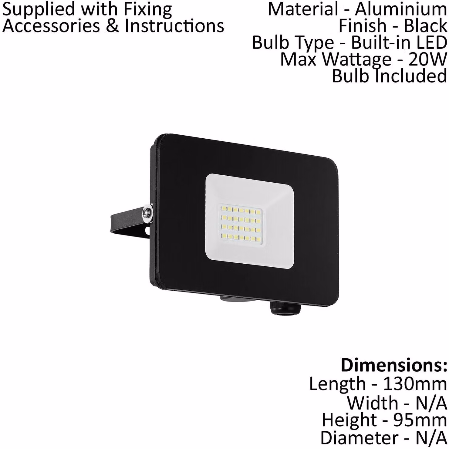 Loops 2 Pack Black Adjustable 20W LED IP65 Outdoor Wall Floodlight Lantern – 2