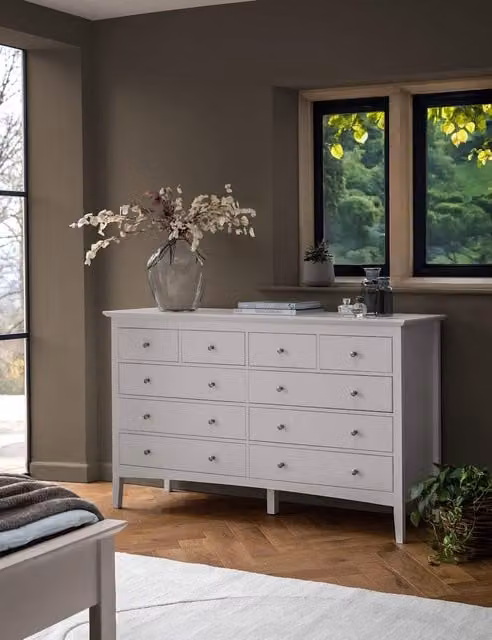 Gallery Direct Hastings 10 Drawer Chest in Grey Lacquered Rubberwood