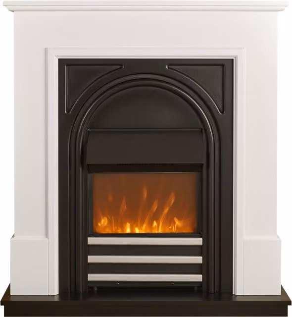 Adam Fires & Fireplaces Warwick Cast Effect Fireplace Suite in Pure White and Black, 36 Inch (Width: 91.44 cm) – 1