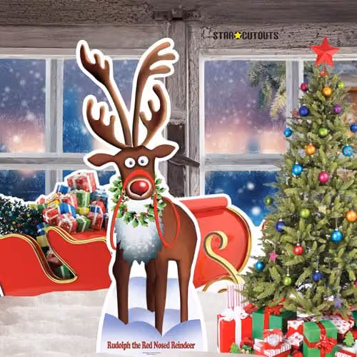 Star Cutouts SC90 Rudolph The Red Nose Reindeer Lifesize Cardboard Christmas Decoration, Multicolour, Height: 183 cm – 5