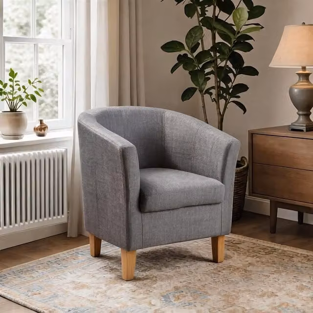 Home Source Bedford Small Padded Occasional Accent Tub Chair in Grey