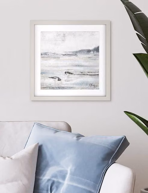 Gallery Direct Oyster Catchers Square Framed Nature Illustration Wall Art in Beige and Multicolour