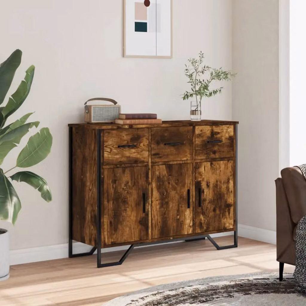 Berkfield Home Modern Smoked Oak Sideboard in Brown, W/D/H: 97 x 32.5 x 74.5 cm – 3