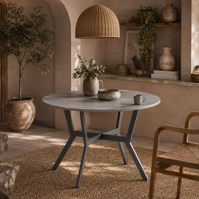 Wyld Haus Donato Round Dining Table in Grey with Black Metal Legs, Diameter: 90 cm – 1