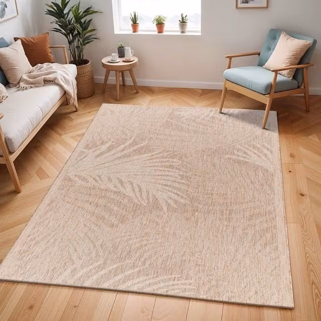 Livabliss Tuareg Coastal Beige and Ivory Tropical Jute-Look Indoor and Outdoor Rug, W: 160 cm, D: 215 cm
