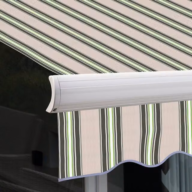 Primrose Full Cassette Electric Patio Awning with Multi-Stripe Canopy in Multicolour and Yellow
