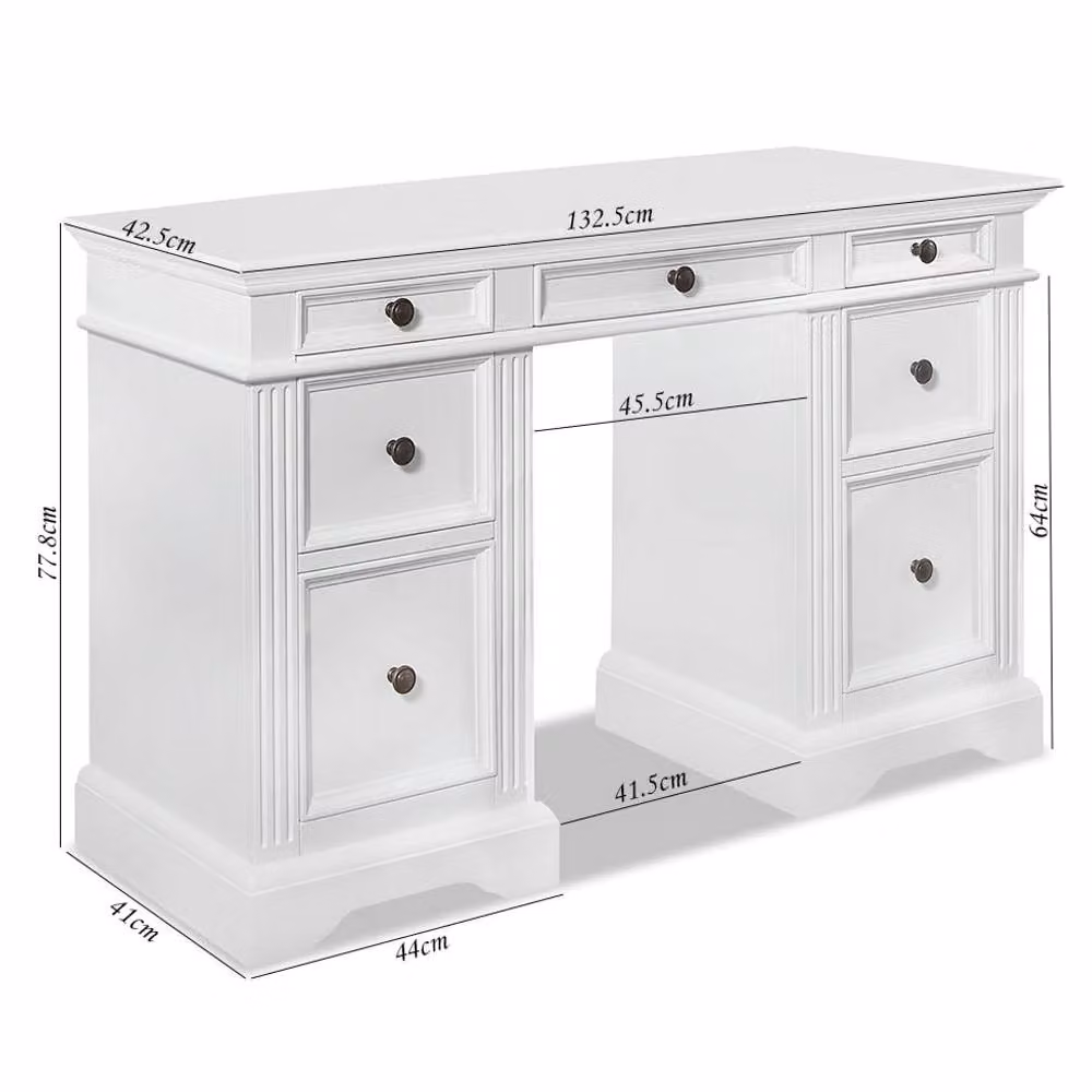 Statement Furniture Gainsborough White Dressing Table with 7 Drawers W/D/H: 132.5 x 42.5 x 78 cm – 3