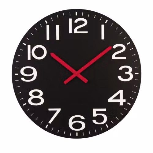 Premier Housewares Round Quartz Wall Clock in Black with Red and White Details, Diameter: 58 cm