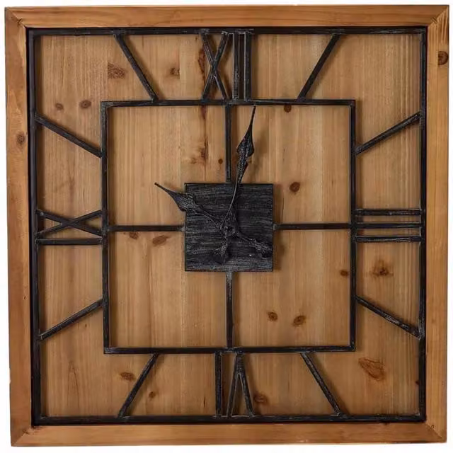 Lemon Pavilion Furniture and Decor Williston Square Large Wooden Wall Clock in Brown, W90 x H90 cm