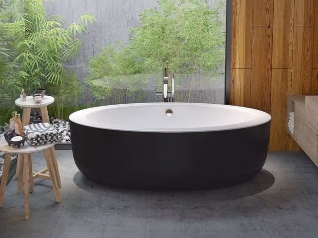 Marmati Oval Freestanding Acrylic Bathtub with Apron, Black, W/D/H: 185 x 90 x 58 cm