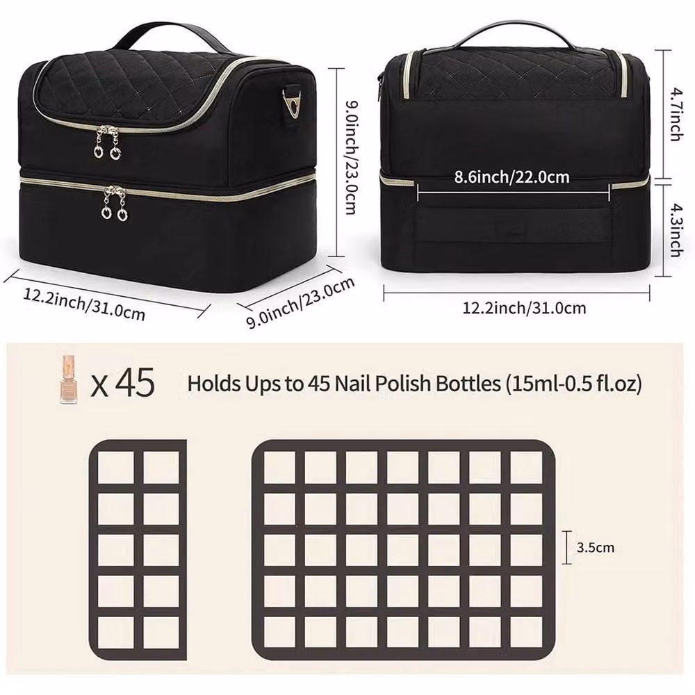 VOGREX Black Double Layer Portable Nail Polish Storage Bag and Carry Case with Handles – 2