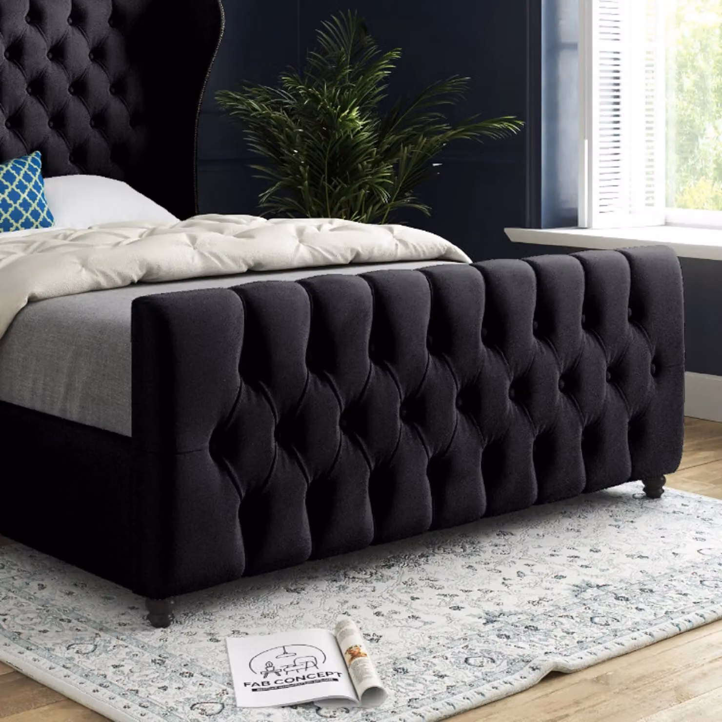 Casani Chesterfield Upholstered Velvet Bed Frame in Black W/D/H: 180 x 137 x 159 cm – 4
