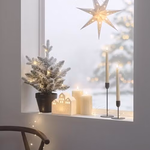 Lights4fun Pre-Lit Snowy Christmas Tree in Green, White and Silver, Height: 45 cm – 2