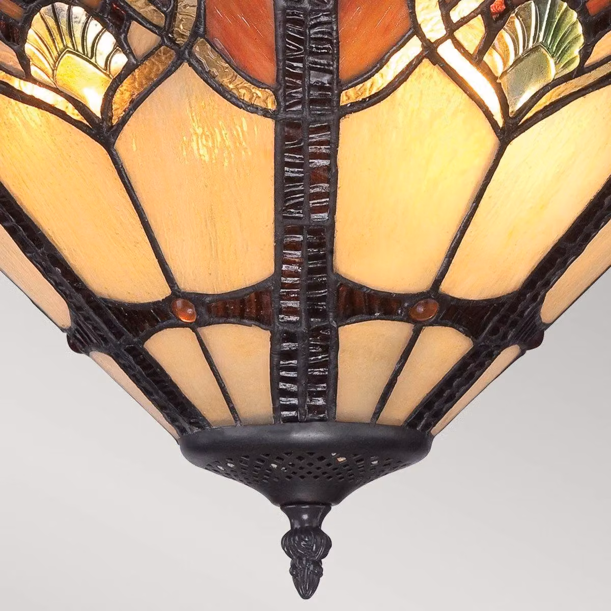 Netlighting Cambridge 2 Light Semi Flush Ceiling Light in Vintage Bronze with Multicolour Tiffany Glass and E27 Base – 3