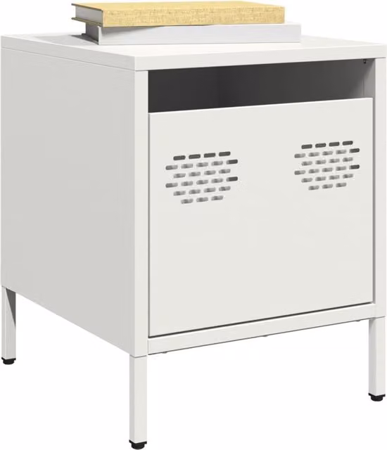 Berkfield Home White Steel Bedside Cabinet W/D/H: 35 x 39 x 43.5 cm – 1