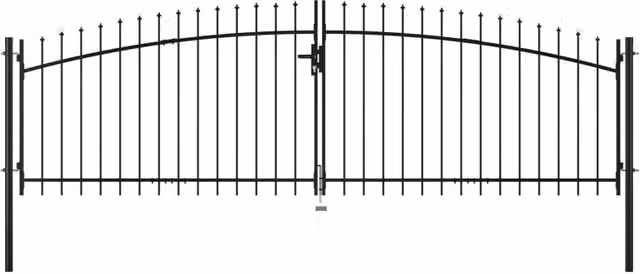 Berkfield Home Double Door Steel Fence Gate with Spear Top, Black, W: 400 cm, H: 200 cm