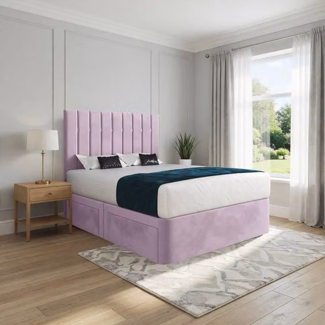 Casani Lichfield Small Single Upholstered Velvet Bed Frame with Drawers in Pink