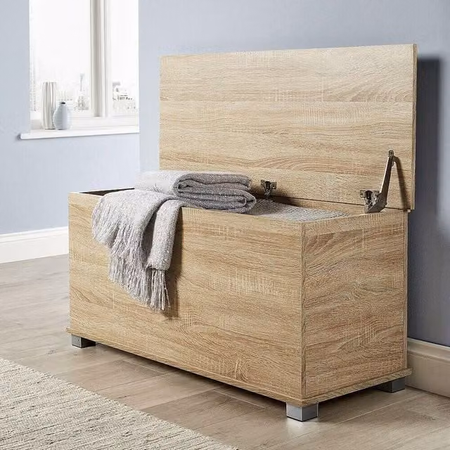 Home Source Ottoman Storage Chest in Sonoma Oak Effect, W: 99 cm, D: 39 cm, H: 45 cm – 1