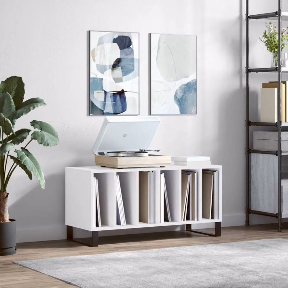Berkfield Home Modern White Record Cabinet in Engineered Wood W/D/H: 100 x 38 x 48 cm – 2