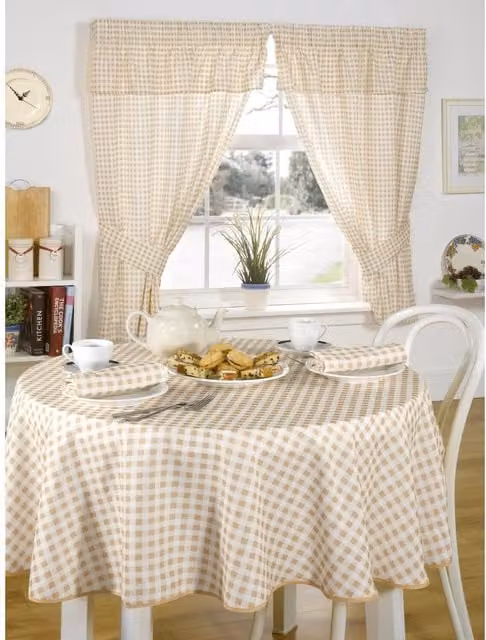 NewEdgeBlinds Beige and Yellow Checked Gingham Pencil Pleat Fabric Curtains