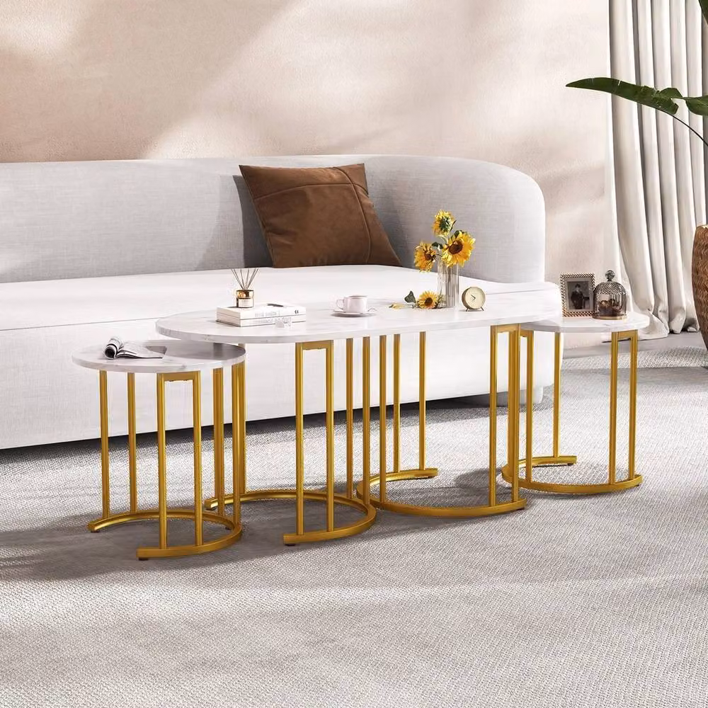 FORGEVIO 3 Piece Nesting Coffee Table Set with 2 Side Tables in White – 2