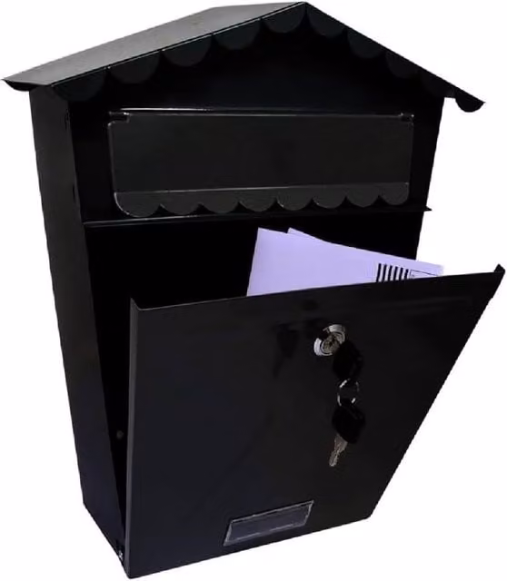 BARGAINS-GALORE Black Steel Wall Mounted Large Post Box, W/D/H: 30.0 x 25.0 x 8.0 cm