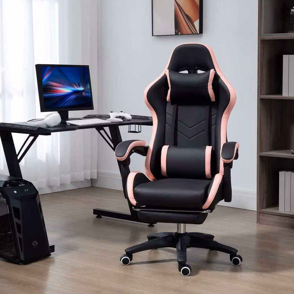 STILVORA Black Synthetic Leather Gaming Chair with Footrest, Headrest and 360 Degree Swivel, W/D/H: 65 x 65 x 129 cm – 2