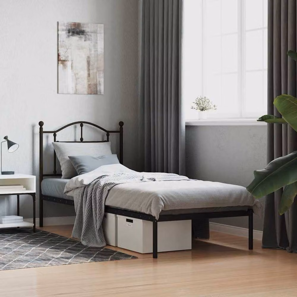 Berkfield Home Metal Bed Frame with Headboard in Black, W/D/H: 90 x 190 cm – 2