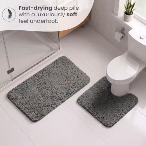 Allure Bath Fashions Luxury Microfibre Non-Slip Pedestal Toilet Mat, Grey, W/D/H: 50 x 50 x 2 cm – 2