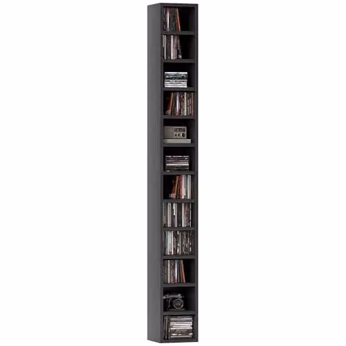 HOMCOM Black Corner CD Storage Unit with 12 Media Compartments, Height: 175 cm