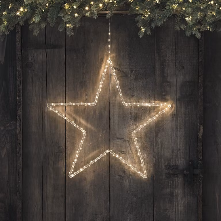 Lights4fun Silver and Transparent Acrylic Star Silhouette Micro LED Hanging Light with Timer