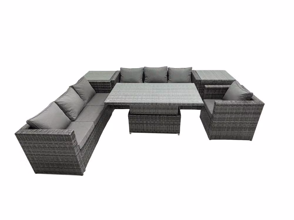 Fimous 7-Seater Rattan Dining Set with 2 Side Tables in Dark Grey – 2