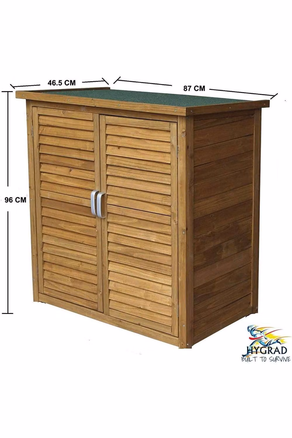 HYGRAD BUILT TO SURVIVE Wooden Outdoor Garden Storage Cabinet with Double Doors and Internal Shelving, Brown, W/D/H: 87 x 46.5 x 96 cm – 3