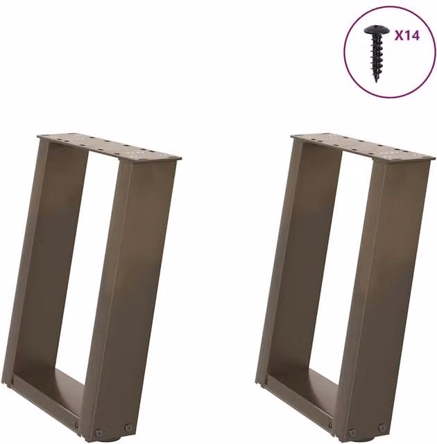 Berkfield Home U-Shaped Coffee Table Legs, 2 Pieces, Brown Steel, H: 38 cm, W: 42.5 cm
