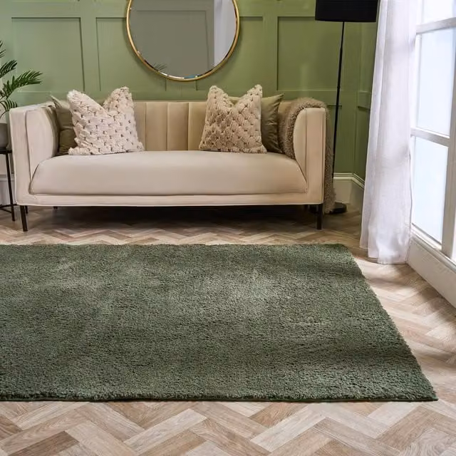 OHS Fluffy Teddy Rug, Green Non-Slip Faux Fur Area Mat, W: 160 cm, L: 230 cm