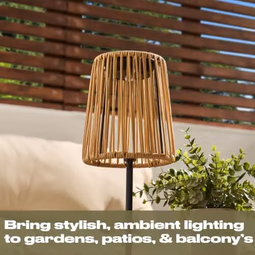 OHS Natural Rattan Solar Table Lamp with Dusk Sensor for Garden and Balcony – 3