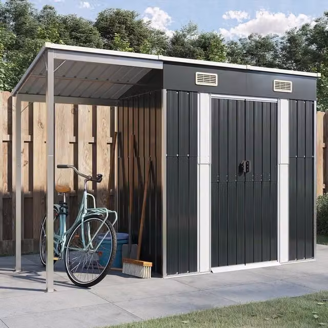 Berkfield Home Anthracite and Black Steel Garden Shed with Extended Pent Roof, W: 277 cm, D: 110.5 cm, H: 181 cm – 1