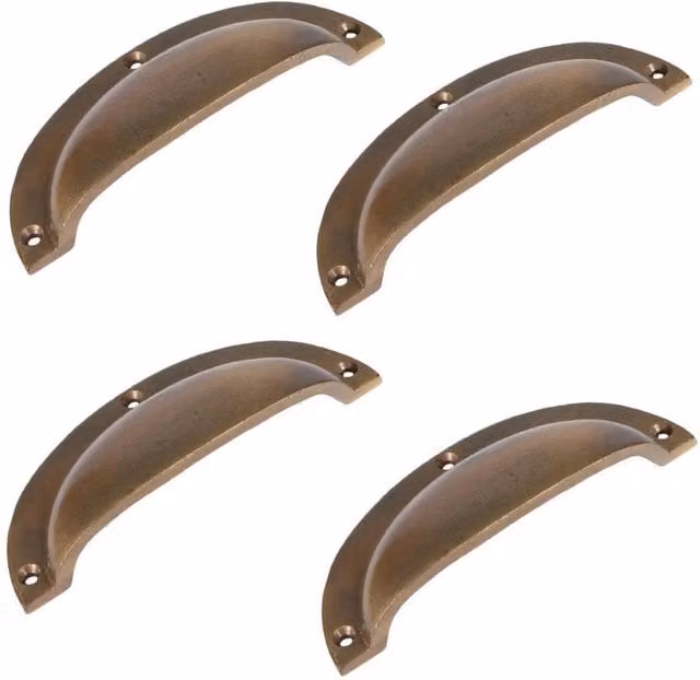 Havendro Set of 4 Curved Shell Cup Handles, Brushed Brass in Brown, 130mm