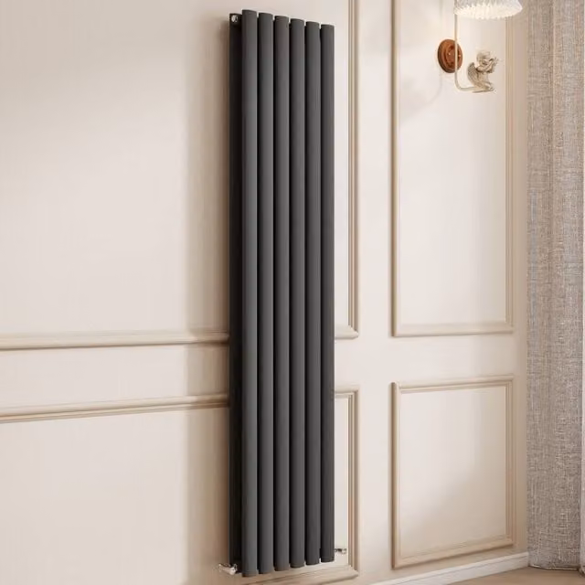 Banyetti Orva Anthracite Vertical Double Oval Column Radiator, Grey, H: 160 cm, W: 35.4 cm – 1