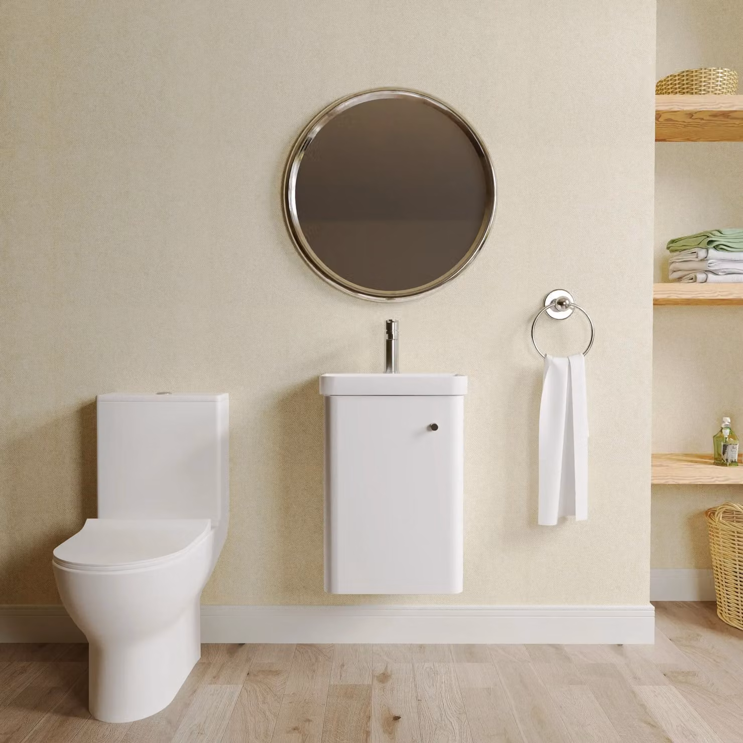Balterley Wall Hung 1 Door Bathroom Vanity Unit, Tap and Toilet Pack, White – 2