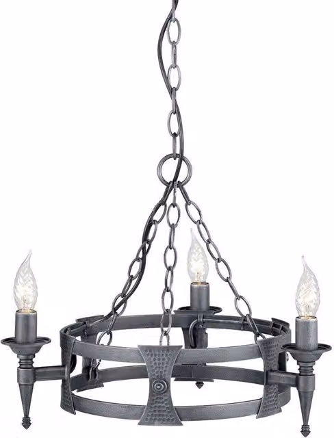 Elstead Saxon 3 Light Chandelier in Black and Silver Finish with E14 Bulbs