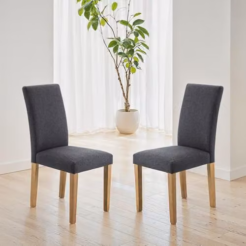 Julian Bowen Hastings Set of 2 Modern Fabric Dining Chairs in Grey with Oak Wood, H 89 x W 43 x D 51 cm – 2