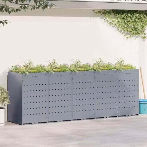 vidaXL Wheelie Bin Storage for 5 Bins, Grey, W: 340 cm, D: 77.5 cm, H: 121.5 cm – 2