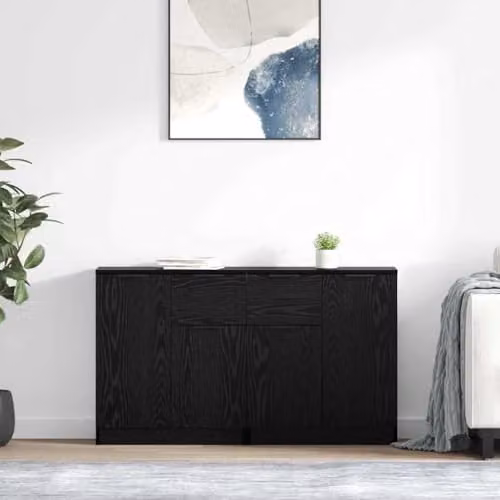 vidaXL Set of 2 Modern Black Sideboards in Black Oak, W/D/H: 60 x 30 x 70 cm – 2