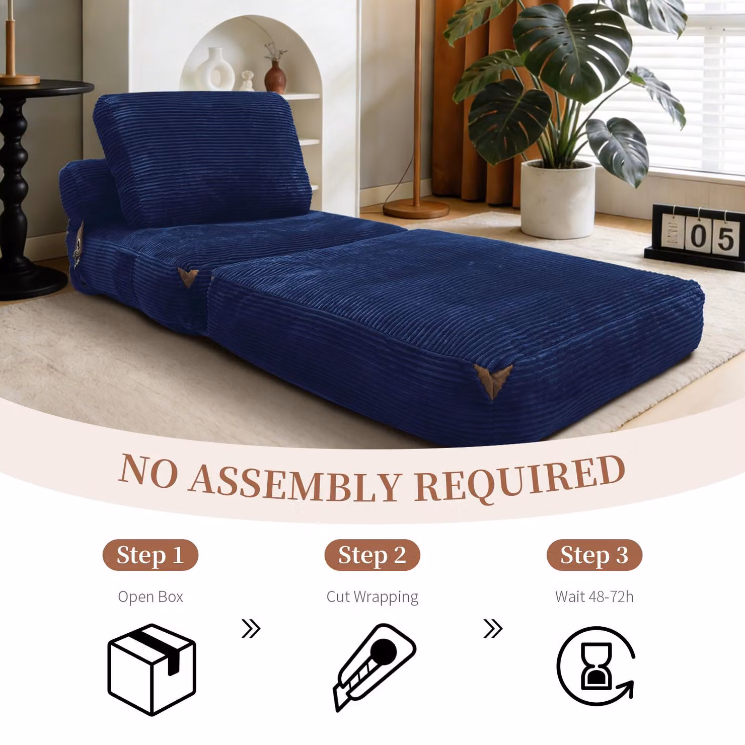 Aosom UK 3-in-1 Convertible Corduroy Floor Sofa Bed with Side Pockets, Blue, W/D/H: 87 x 86 x 40 cm – 6