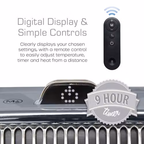 Swan 1.5kW Retro Ceramic Fan Heater with Thermostat, Timer and Remote Control, Grey – 4